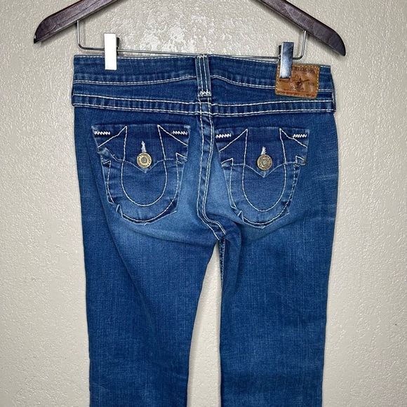 True Religion Billy Stretch Denim Blue Jeans Pocket Flaps Womens Size 28 x 34 - Picture 5 of 8